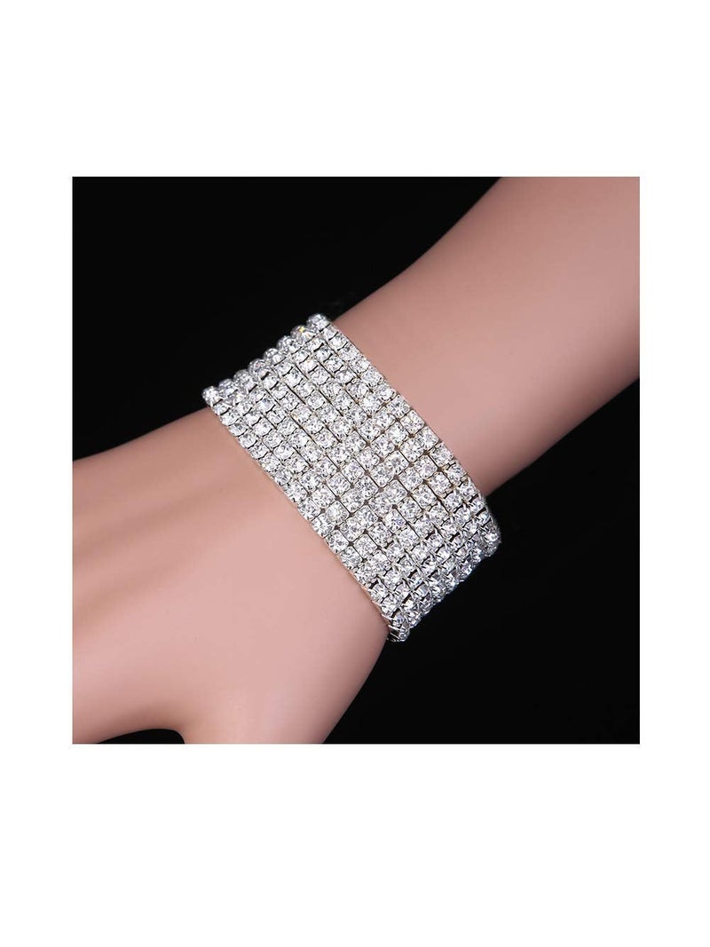 Zealmer Women Clear Rhinestone 8 Row Stretch Bracelet Silver Tone 6.5 inch (small) - Image 4